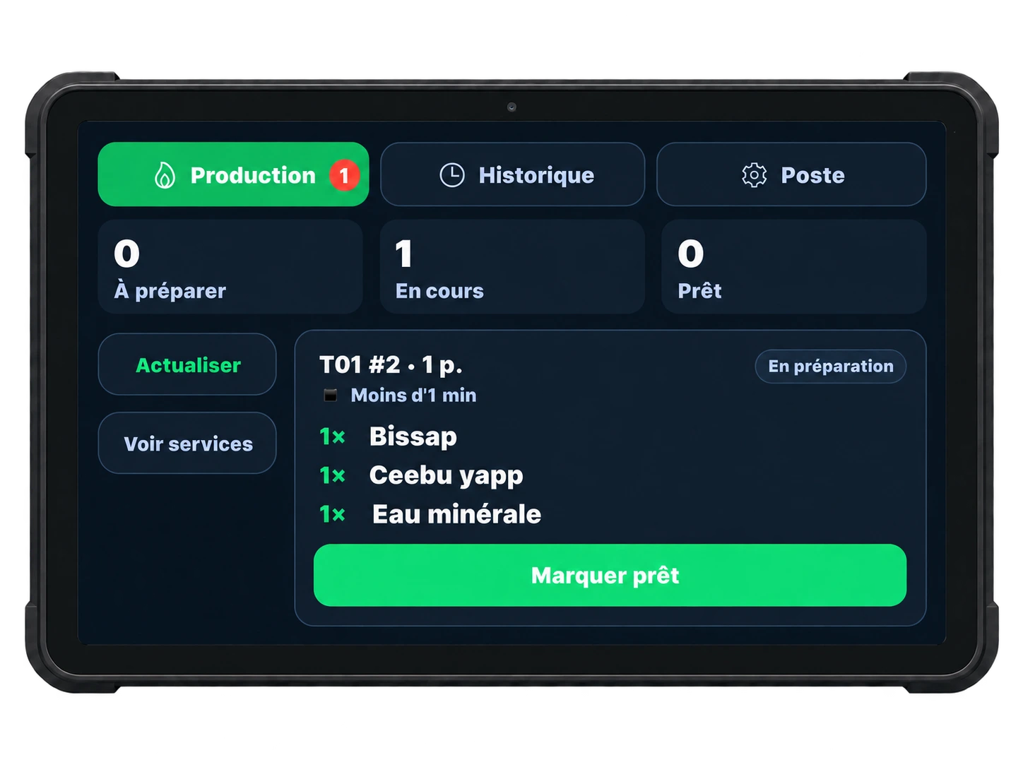 Suivi d’une commande sur l’écran cuisine SunuPOS