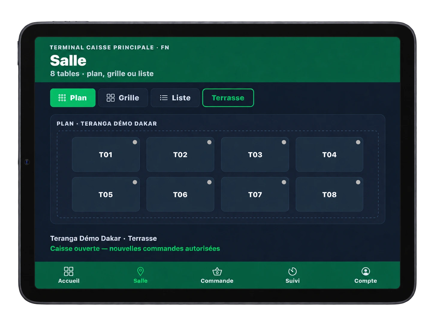 Plan de salle et tables dans l’application SunuPOS